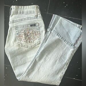 Angels Jeans pink blue crystal crop Capri denim hipster cuff stretch pants